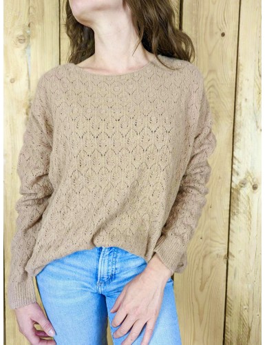 IT HIPPIE Pull taupe dentelle